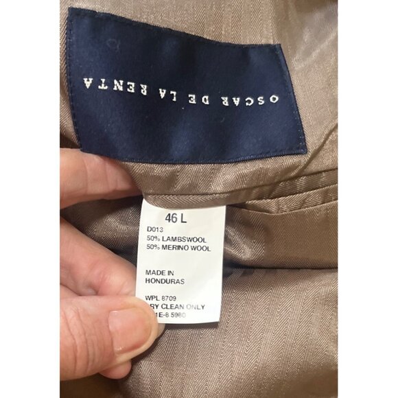 Oscar De La Renta green herring bone lams wool blazer sz 46L single vent 2 butto - Picture 10 of 11